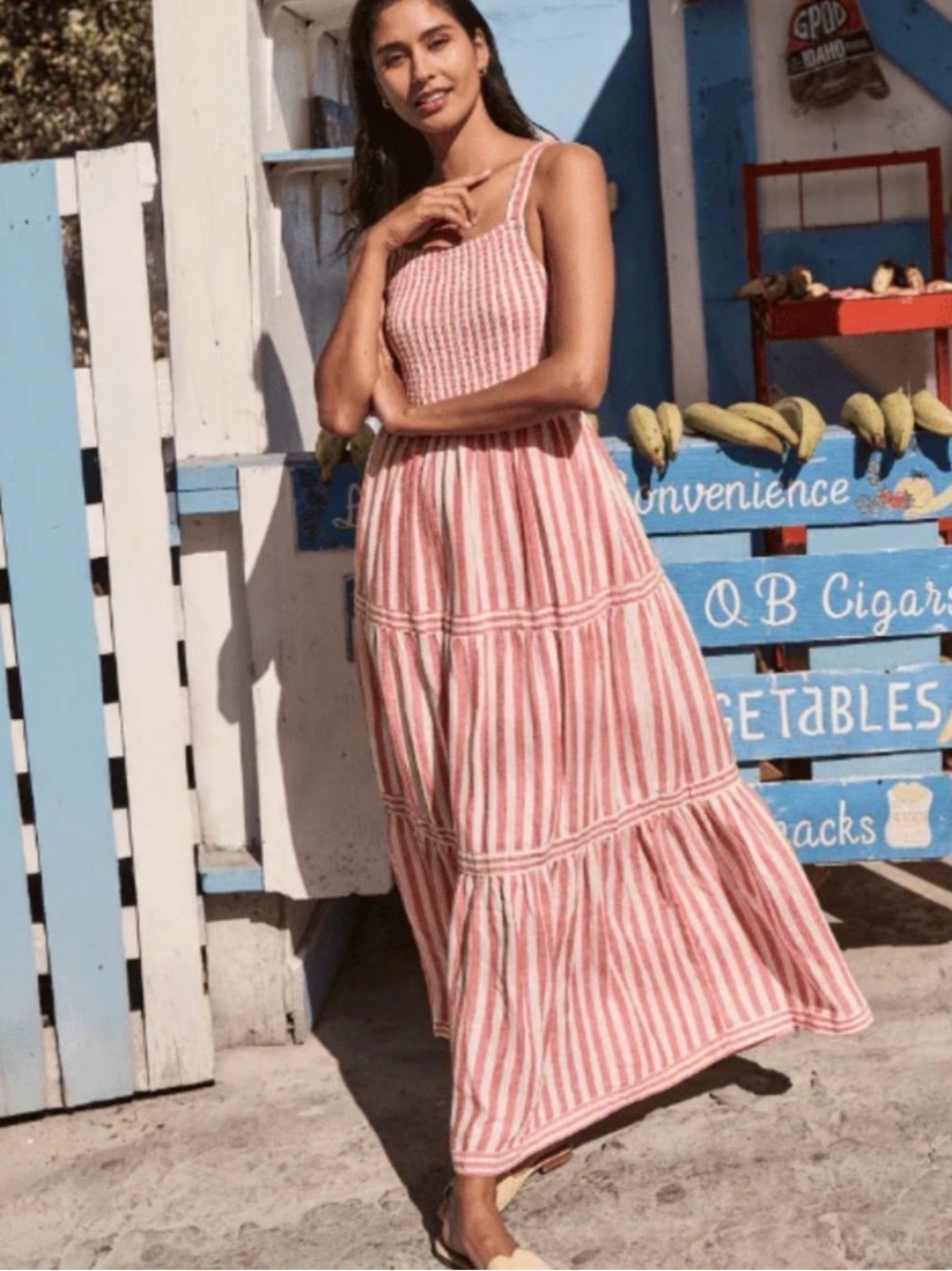 Marine Layer seline dress in hibiscus stripe